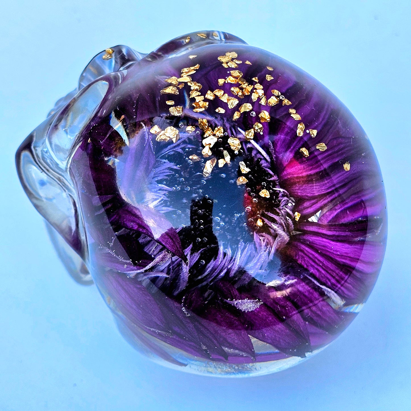 SOLD #0052 Handmade Resin Skull - Large Wild Aster Flower, also has gold accents