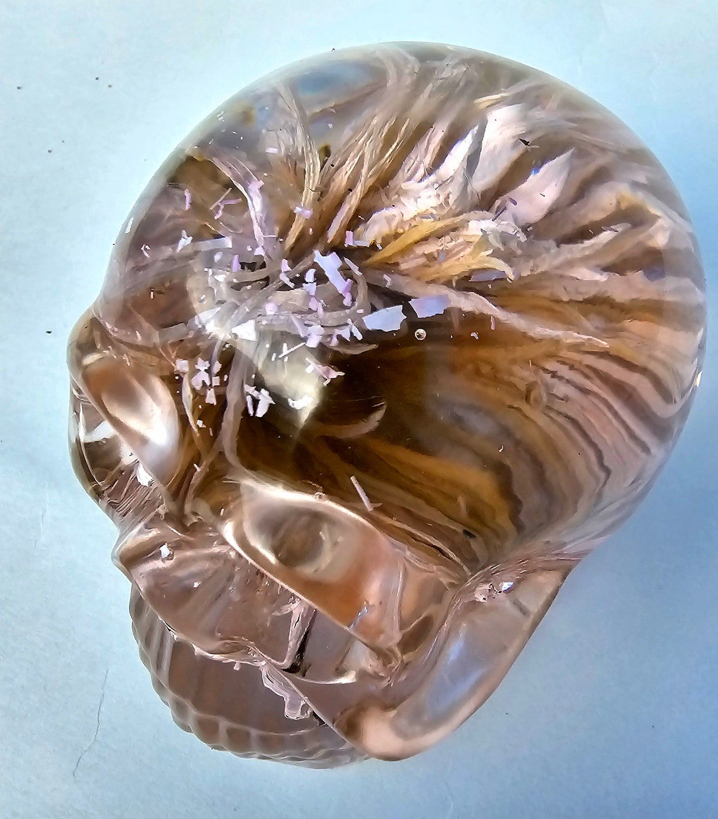 SOLD #0066 Handmade Resin Skull - One large white/pink Aster flower