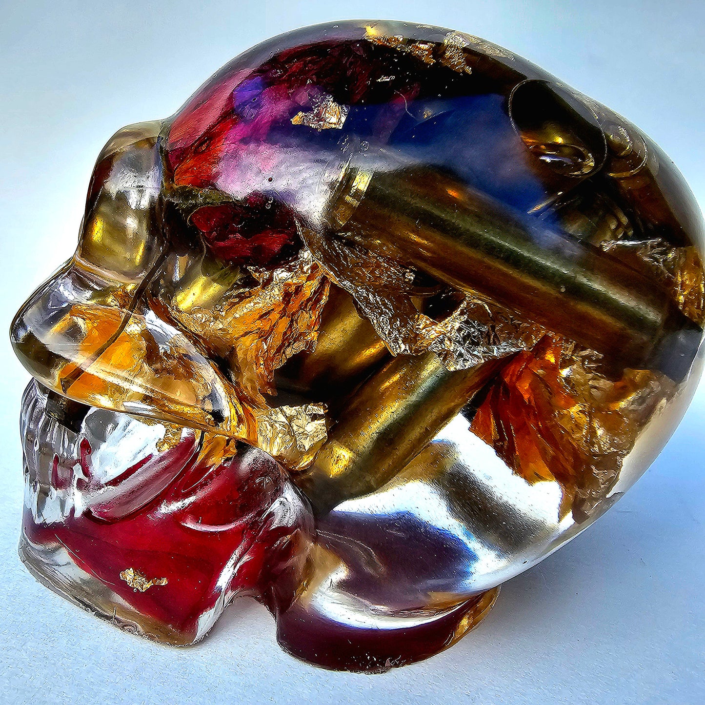 SOLD #0067 Handmade Resin Skull - Wild roses with brass shells