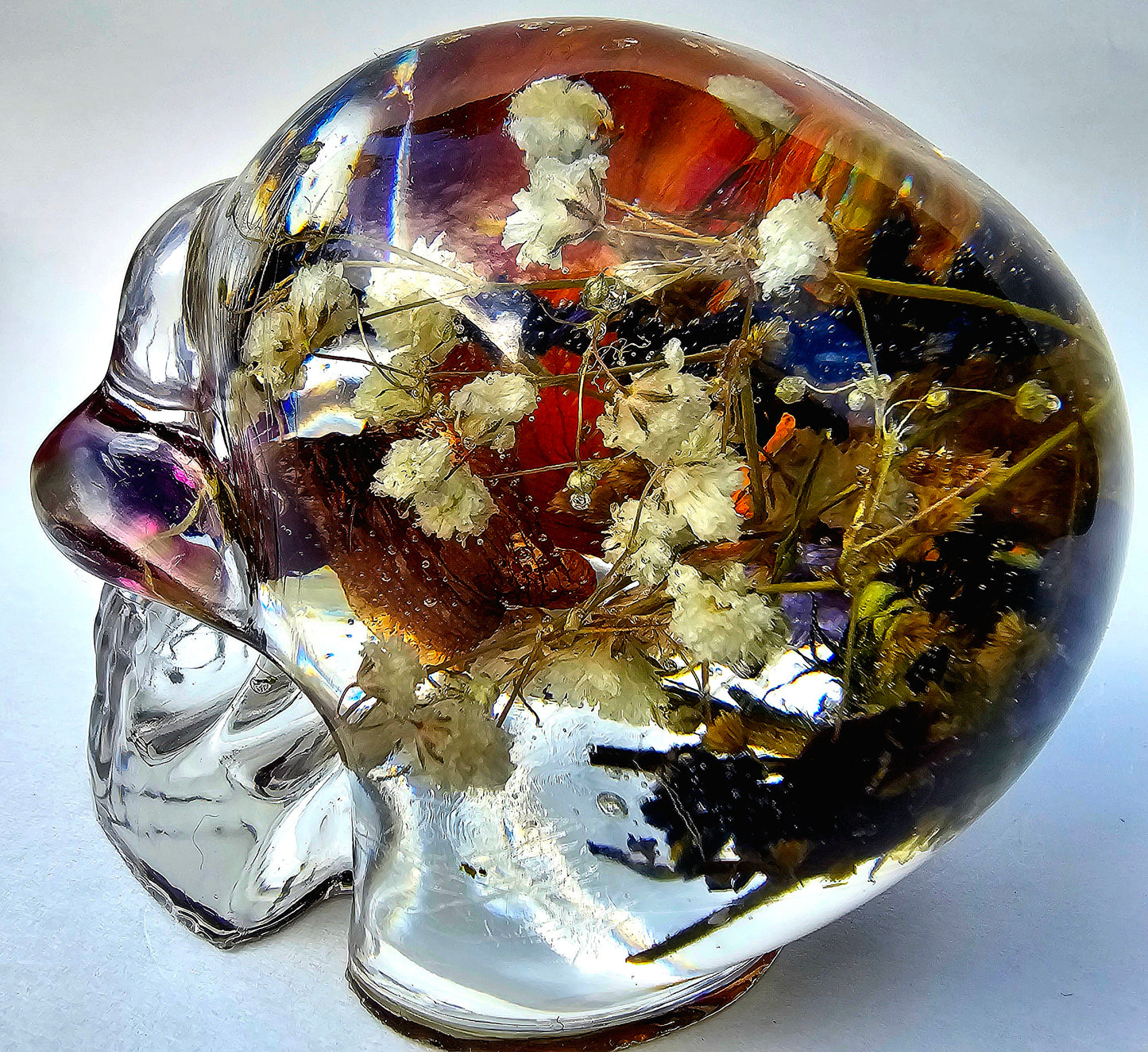 #0069 Handmade Resin Skull - Mixed wild flowers