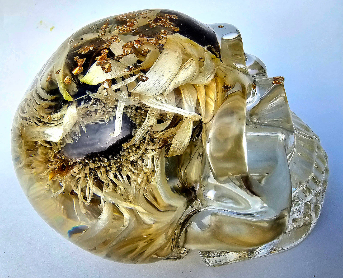 SOLD #0073 Handmade Resin Skull - Large mixed white flower