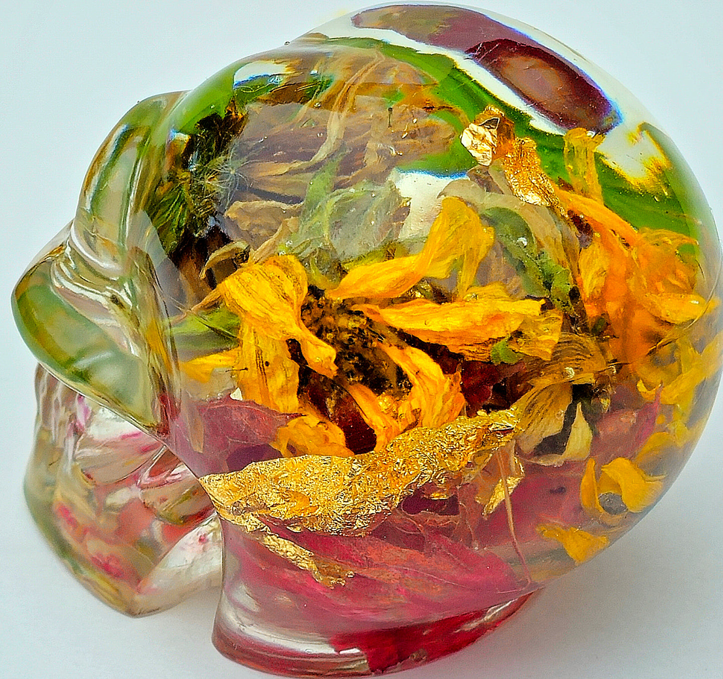 #0103 Handmade Resin Skull - Large Sunflowers with mixed flowers