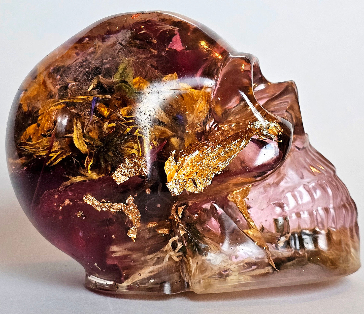 #0193 Handmade Resin Skull - Mixed wild flowers