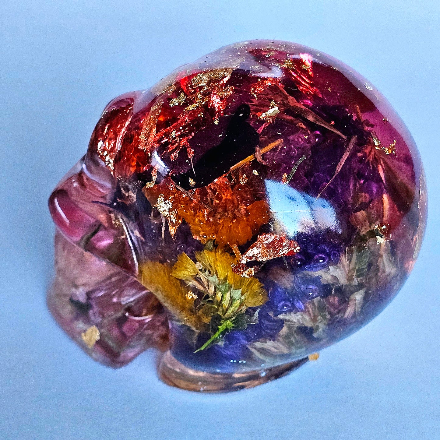 SOLD #0199 Handmade Resin Skull - Mixed wild flowers and brass
