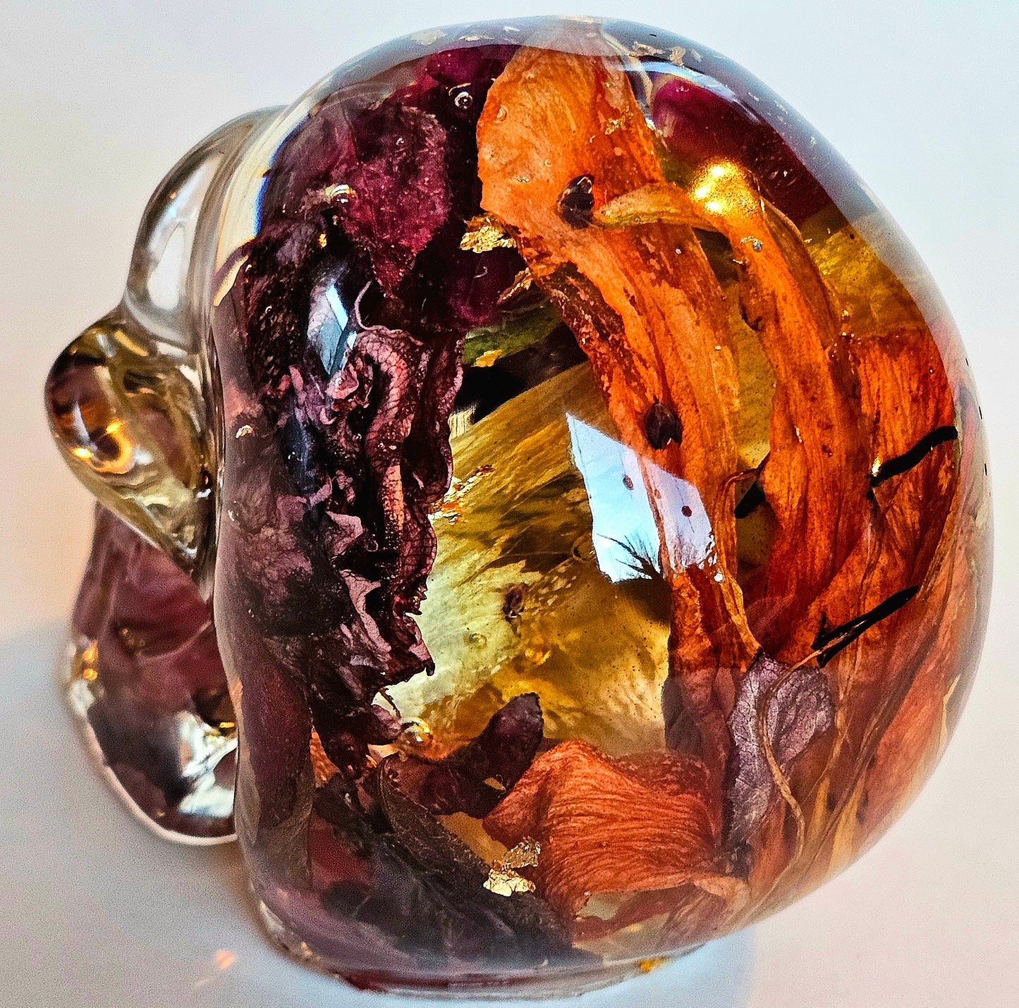 #0204 Handmade Resin Skull - Mixed wild flowers and brass