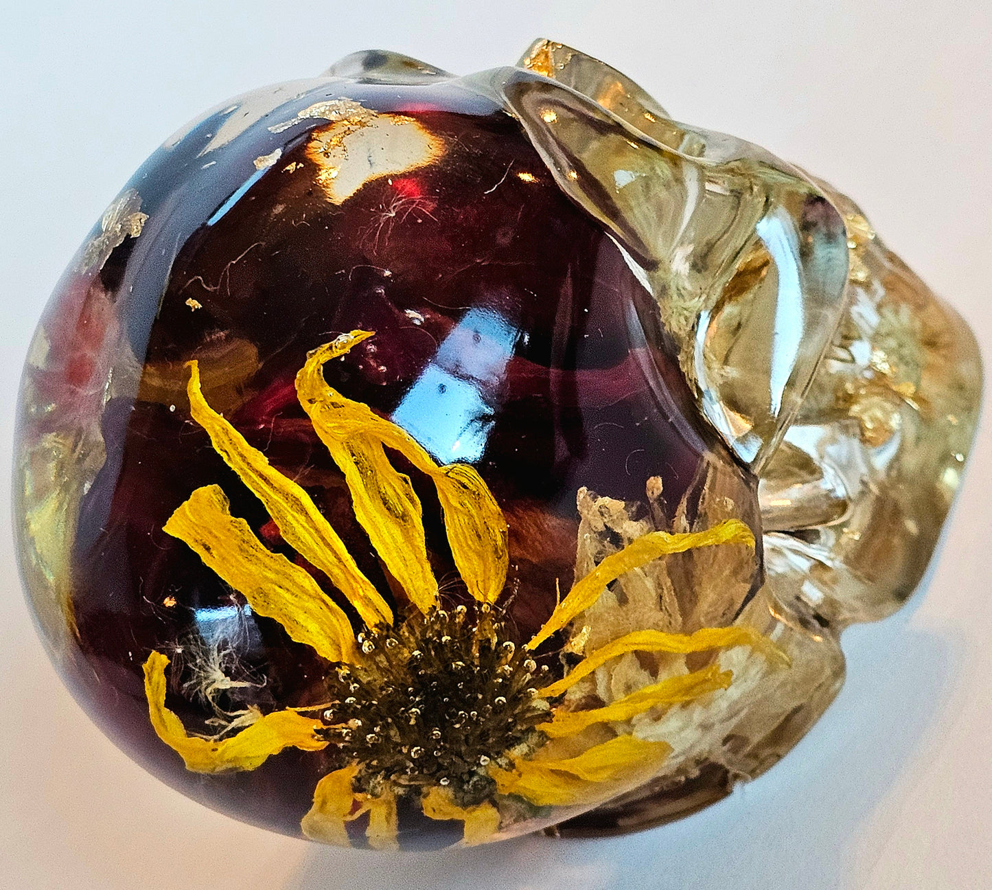 SOLD #0207 Handmade Resin Skull - Mixed wild flowers and brass