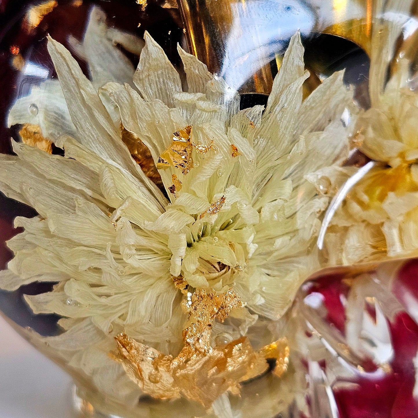 SOLD #0208 Handmade Resin Skull - Mixed wild flowers and brass