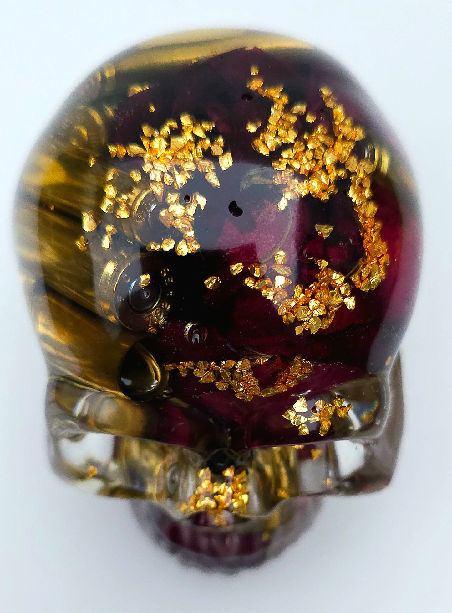*SOLD*Handmade Resin Skull - With brass shell casings, wild Rose and purple flowers, plus gold accents.