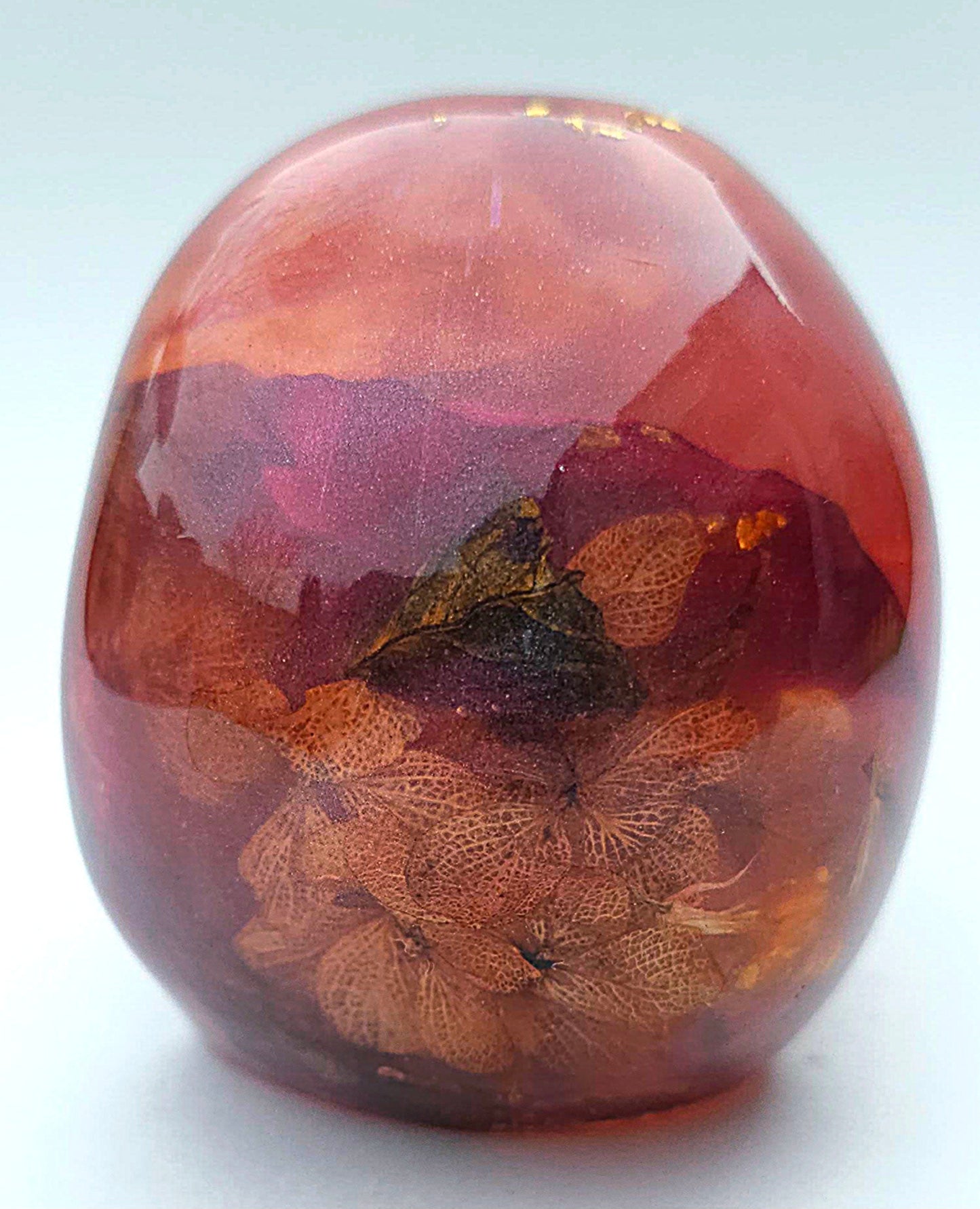 *SOLD*Handmade Resin Skull - Wild flowers in Amythest pigment with gold silver micro flake