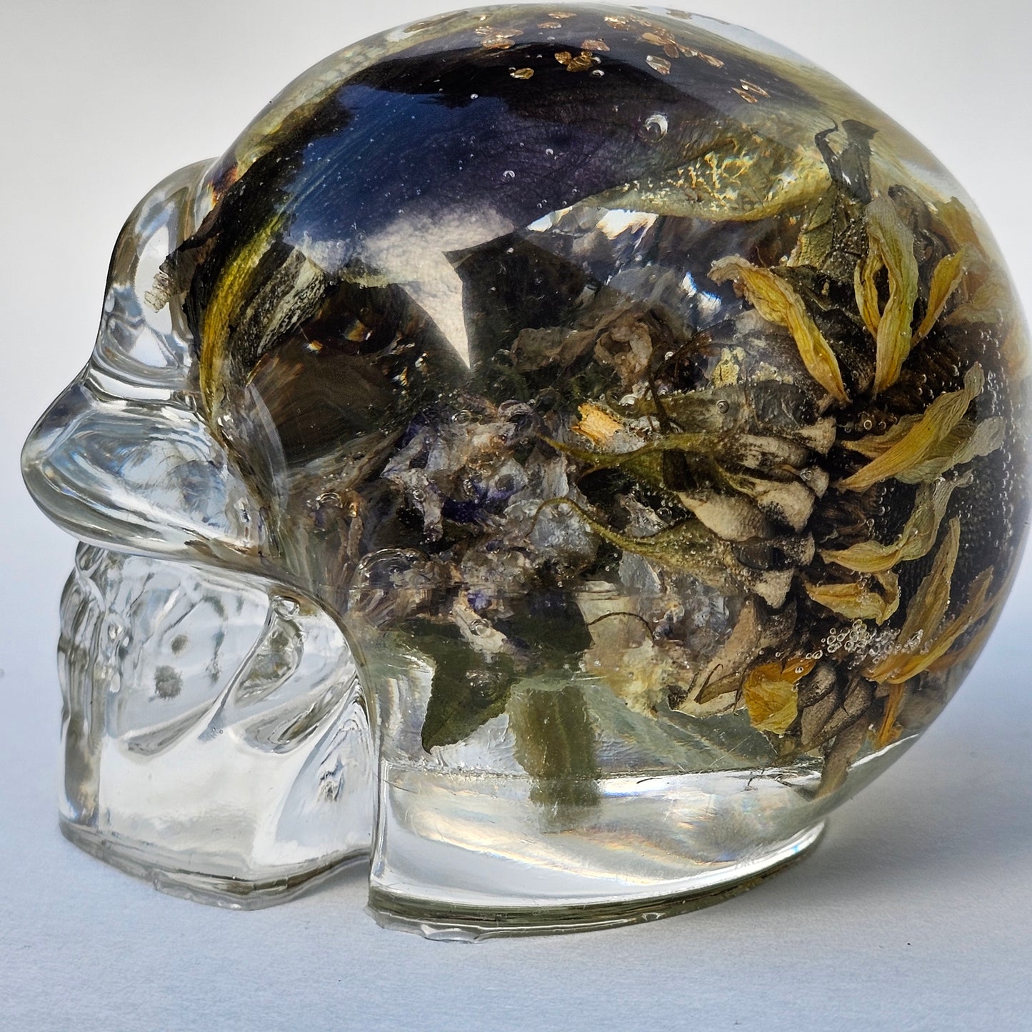 #0123 Handmade Resin Skull - Mixed sun flowers various pedals