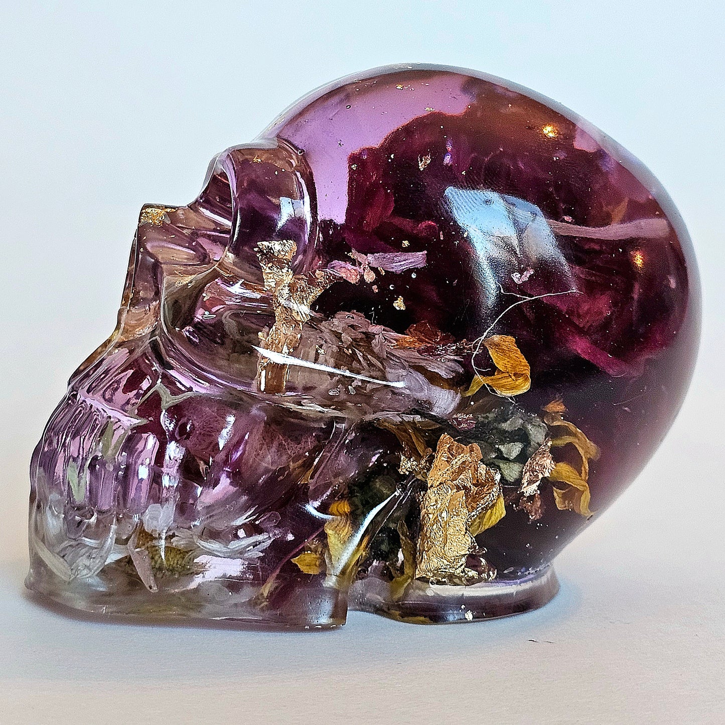 #0211 Handmade Resin Skull - Roses with mixed flowers and gold