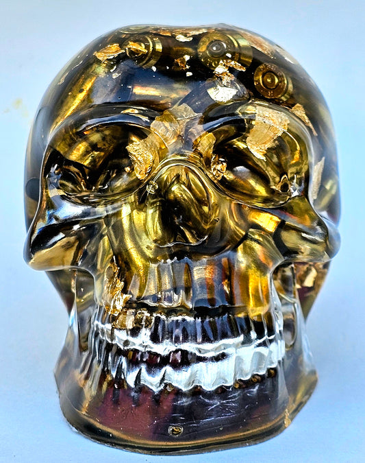 SOLD Handmade Resin Skull -  Large roses, and flowers shell casings in hand poured resin.