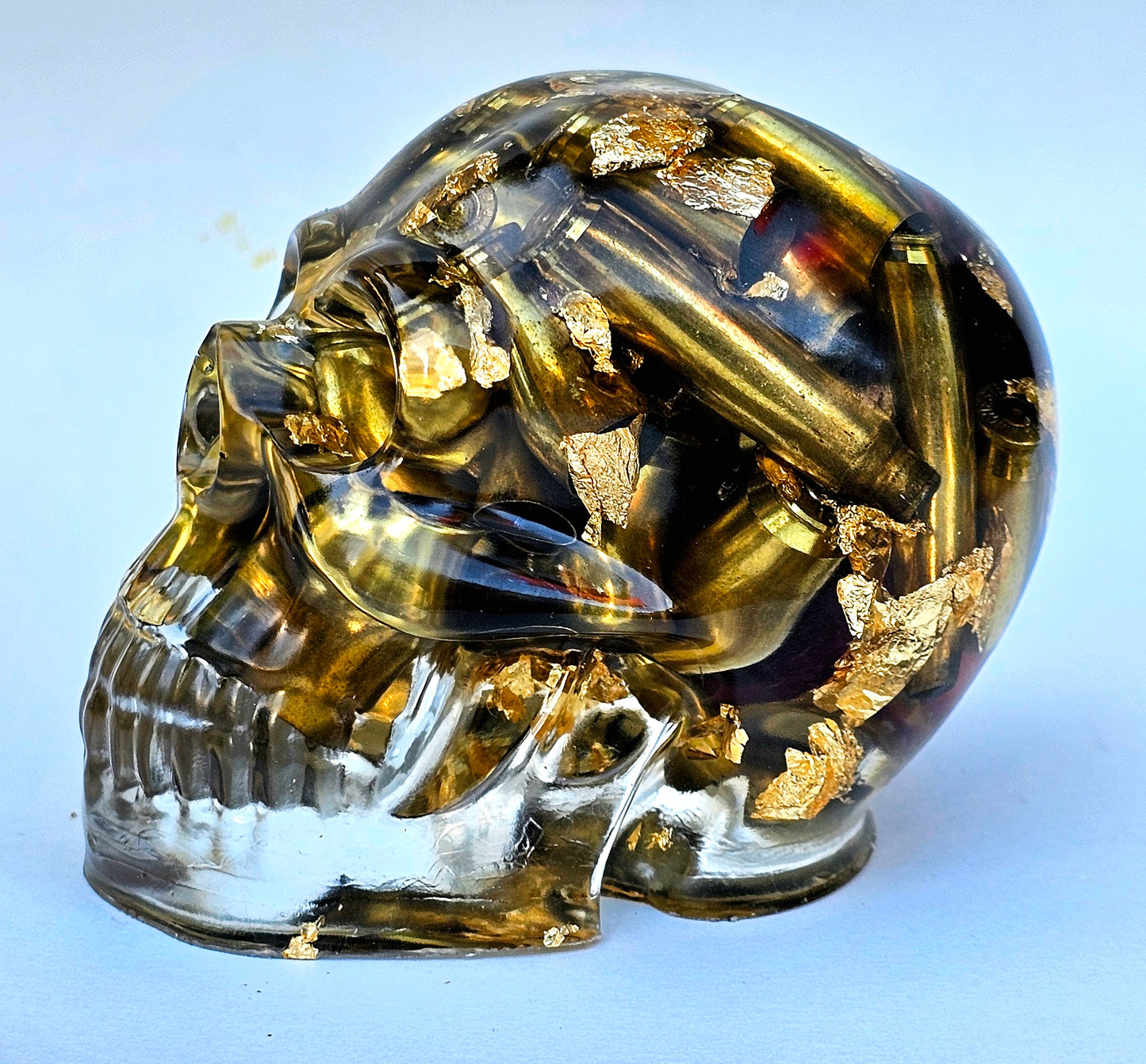 SOLD Handmade Resin Skull -  Large roses, and flowers shell casings in hand poured resin.