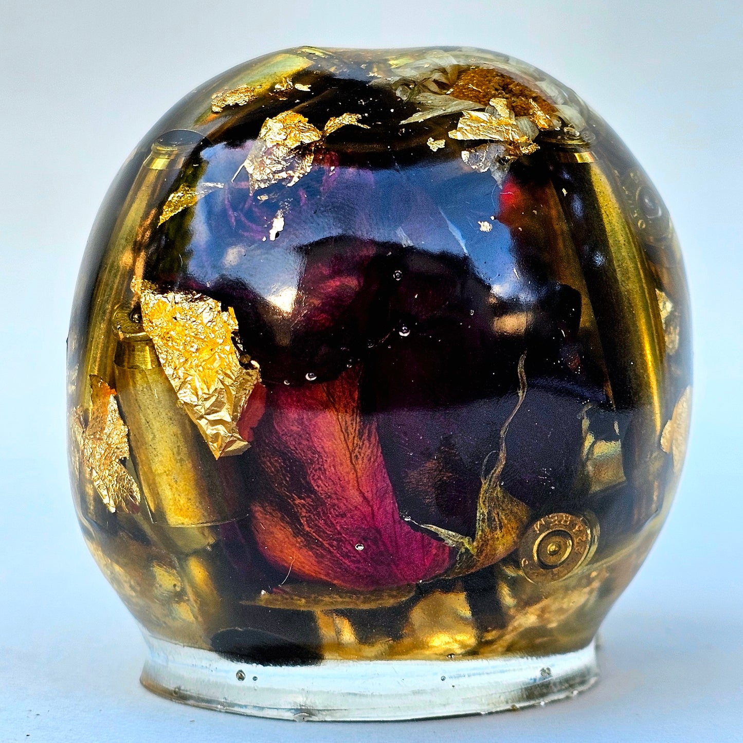 SOLD Handmade Resin Skull -  Large roses, and flowers shell casings in hand poured resin.