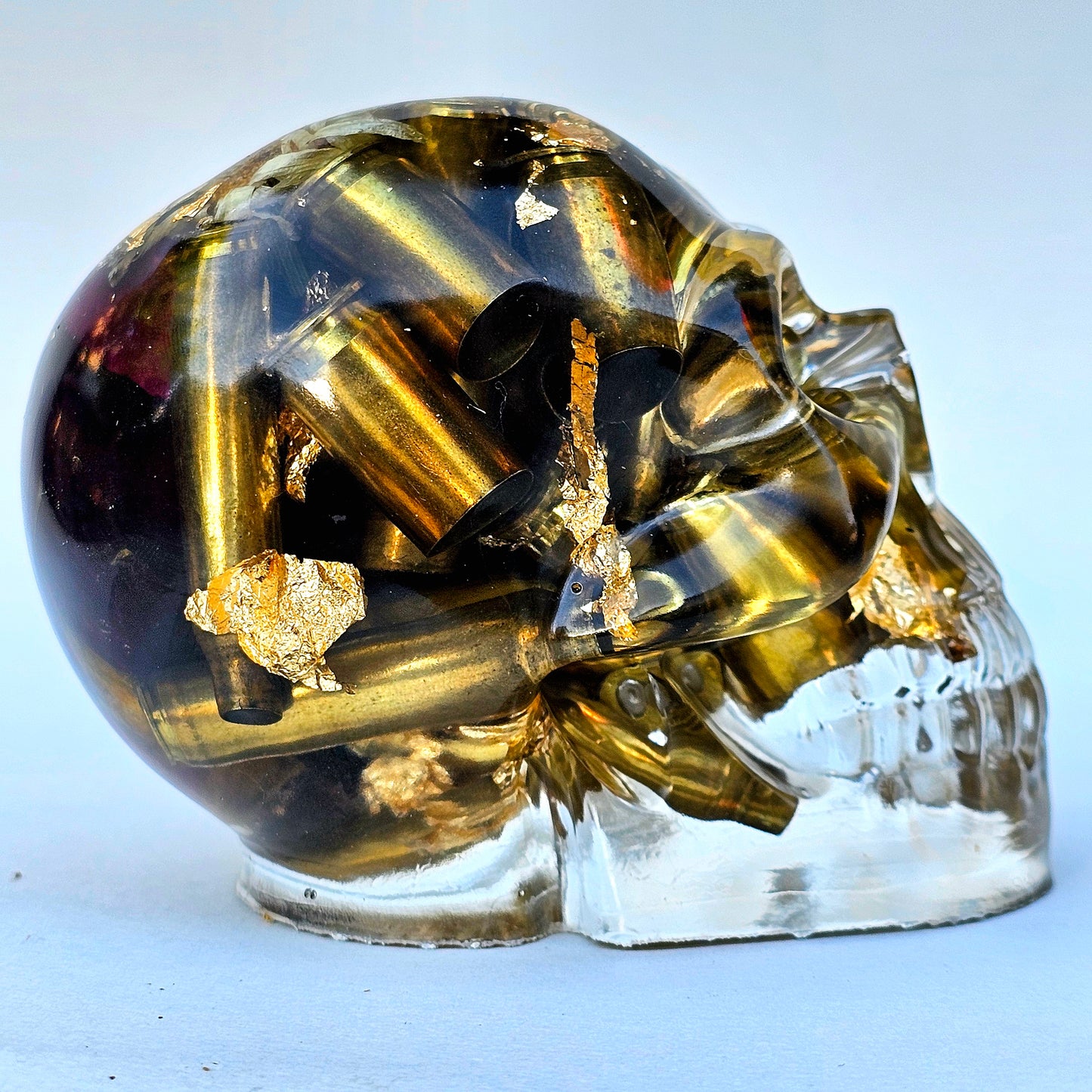 SOLD Handmade Resin Skull -  Large roses, and flowers shell casings in hand poured resin.