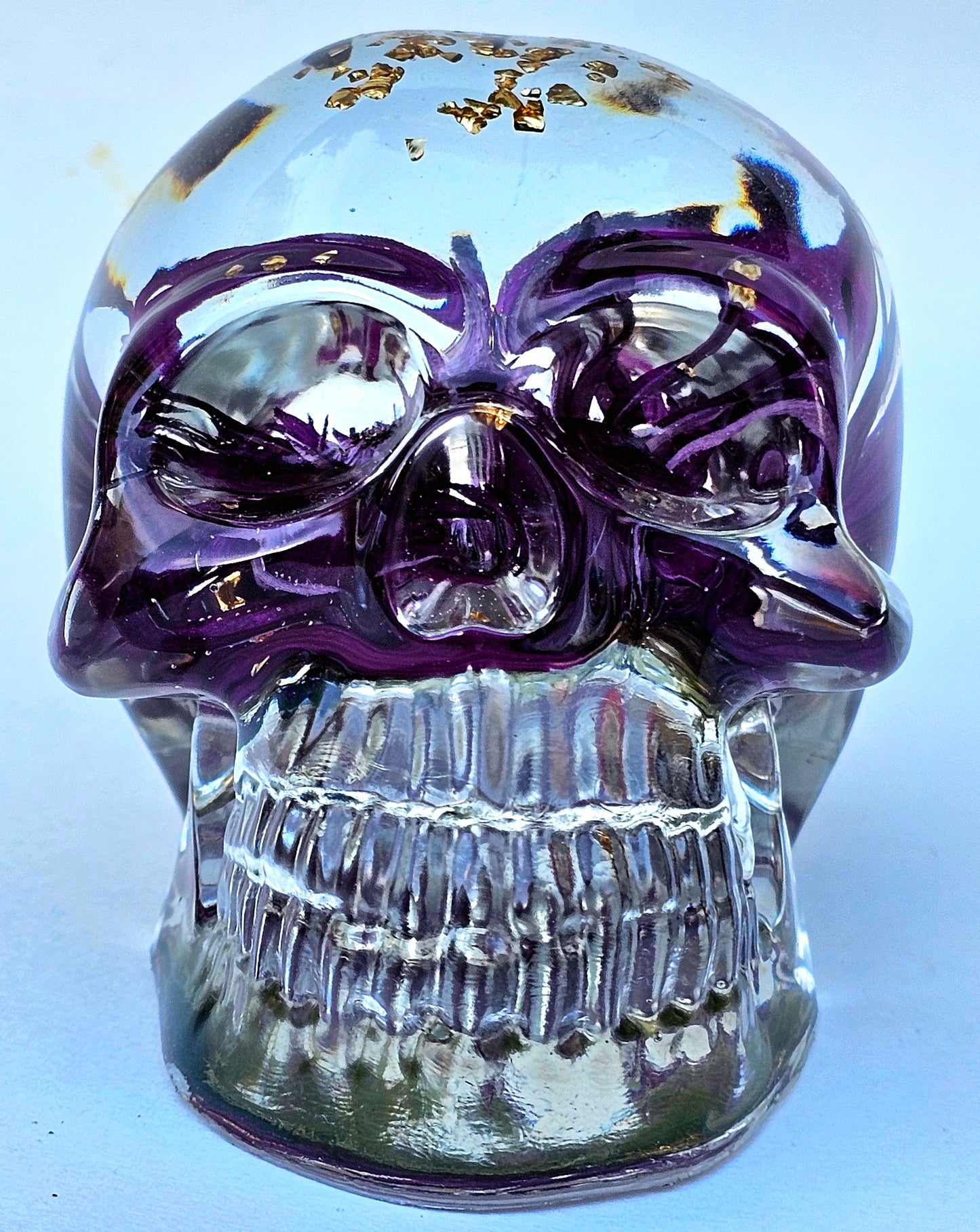 SOLD #0052 Handmade Resin Skull - Large Wild Aster Flower, also has gold accents