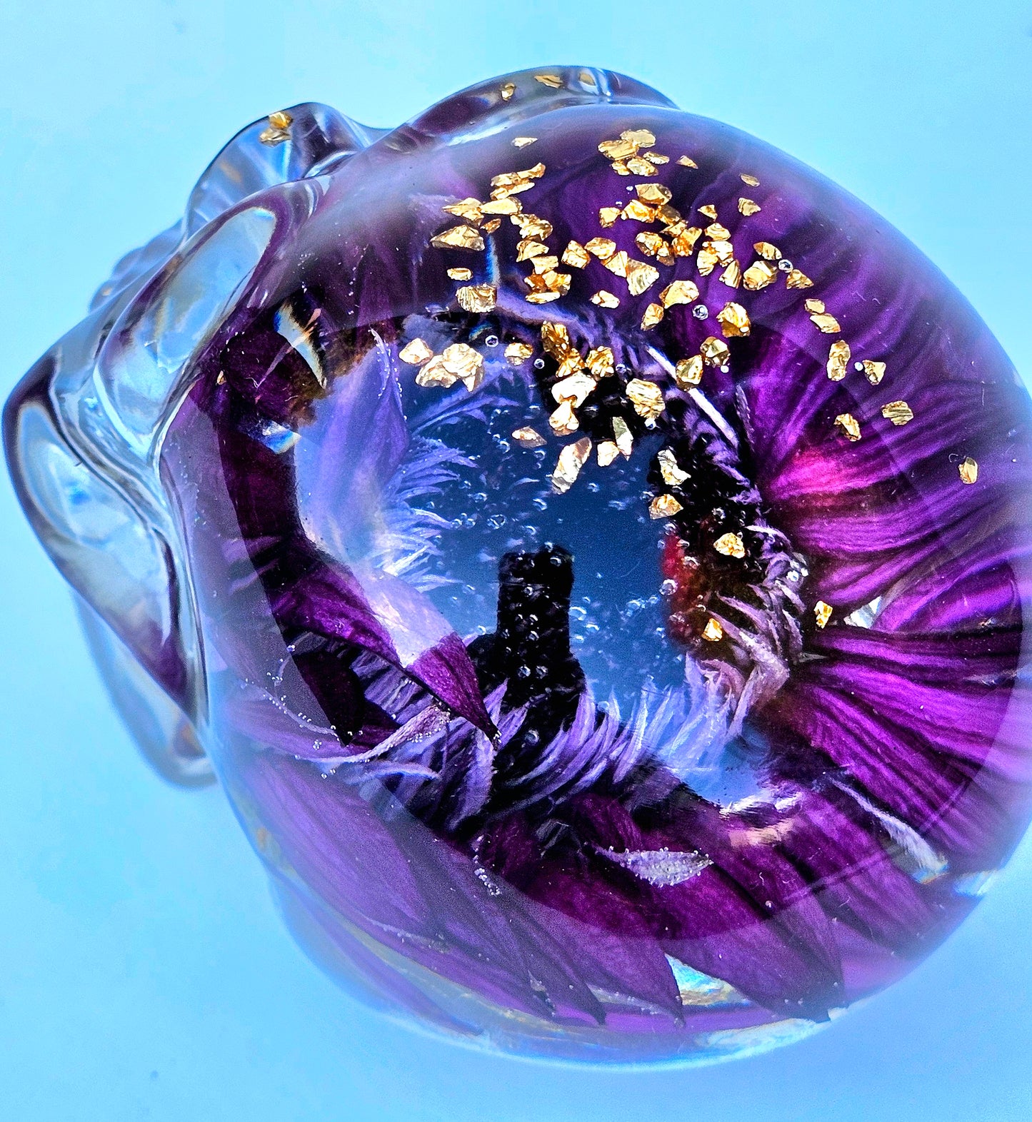 SOLD #0052 Handmade Resin Skull - Large Wild Aster Flower, also has gold accents
