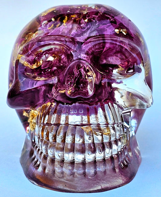 SOLD - Handmade Resin Skull - Large Wild Rose also has gold accents