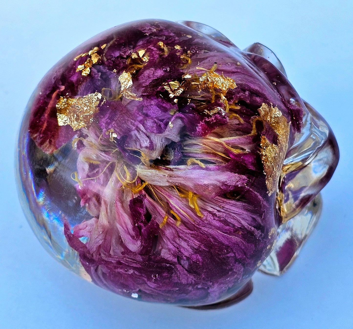 SOLD - Handmade Resin Skull - Large Wild Rose also has gold accents