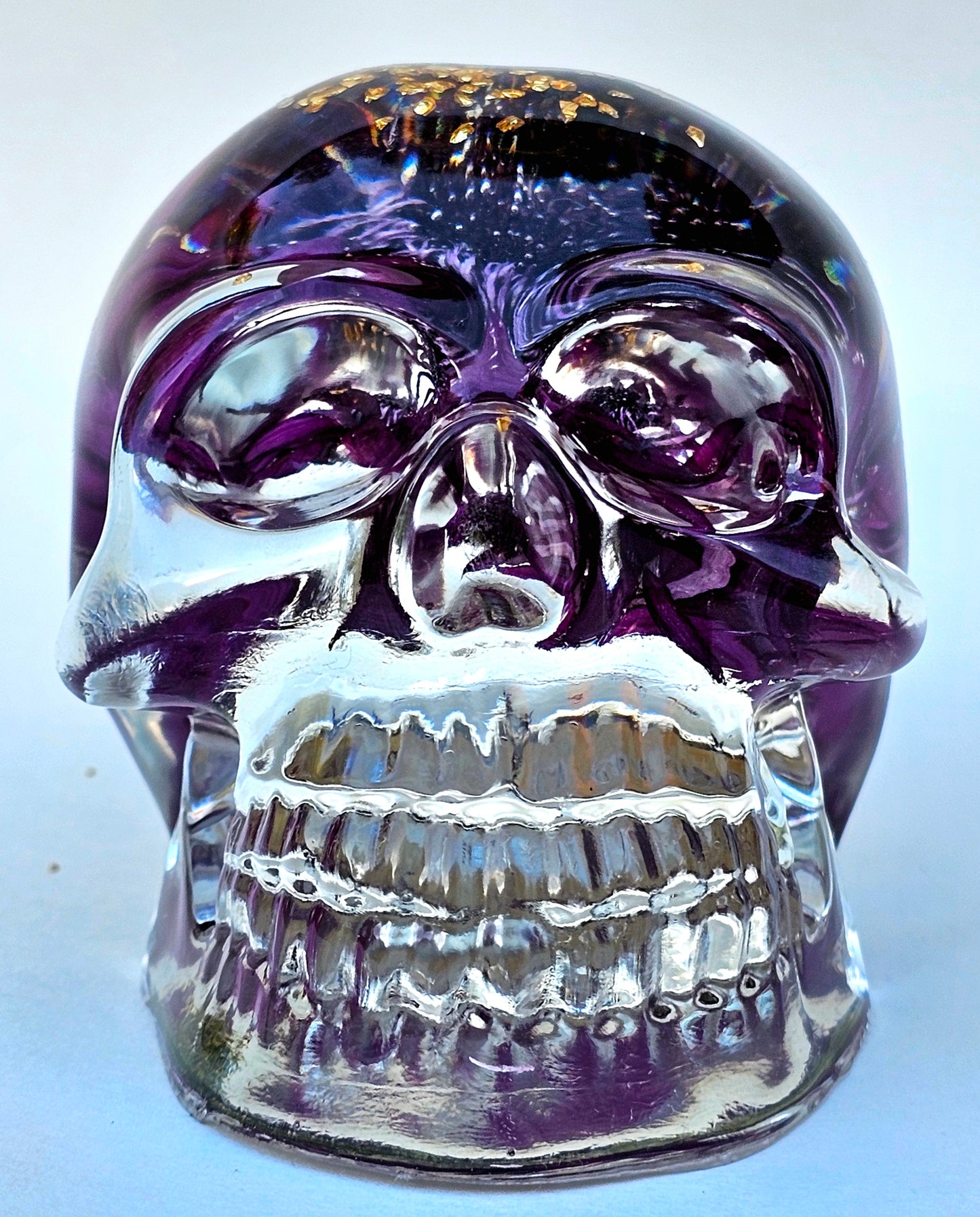 SOLD - Handmade Resin Skull - Large Wild Aster Flower, also has gold accents