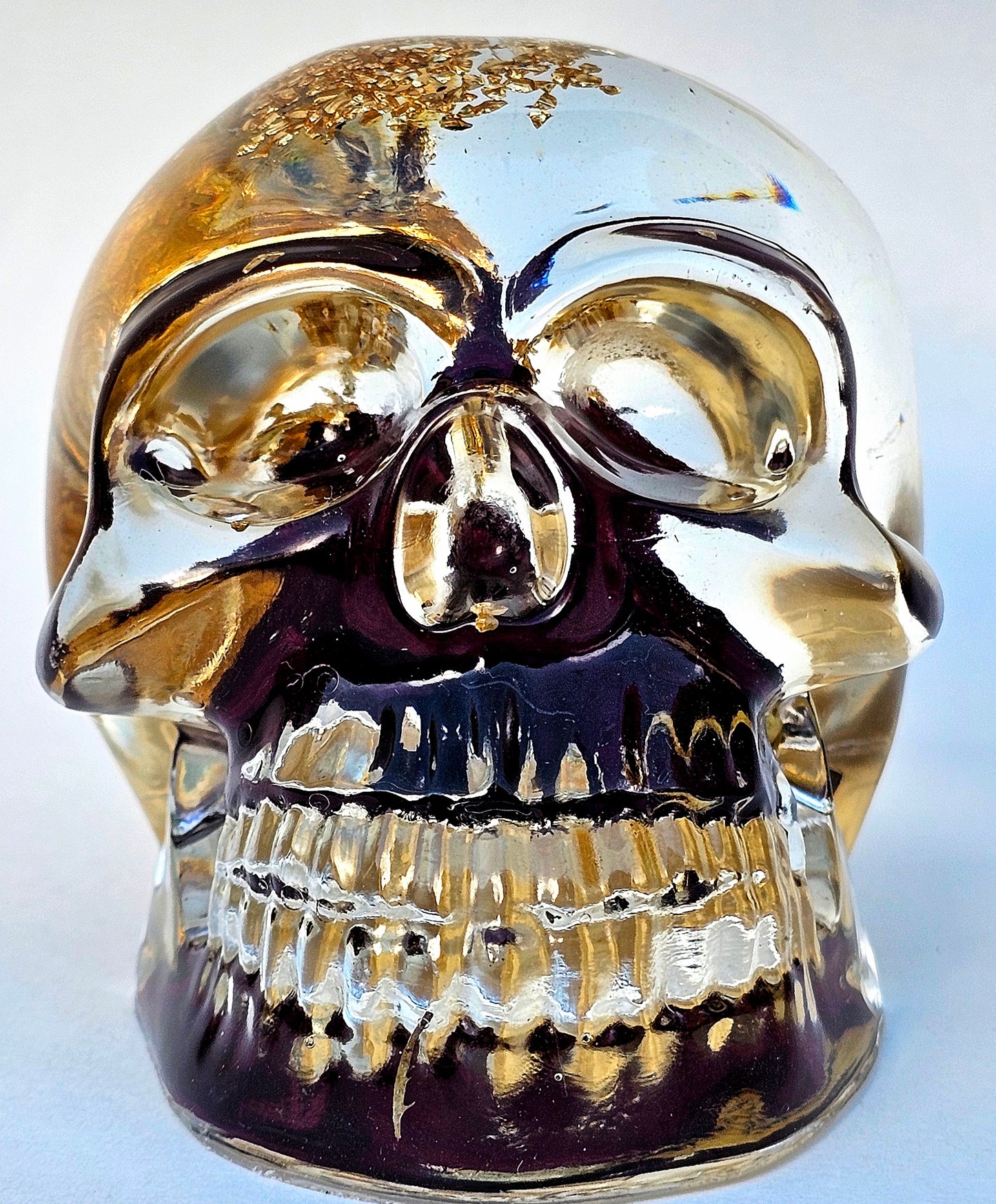 SOLD #0056 Handmade Resin Skull - Large Rose, with gold accents