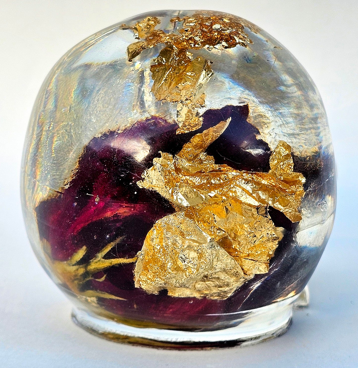 SOLD #0056 Handmade Resin Skull - Large Rose, with gold accents