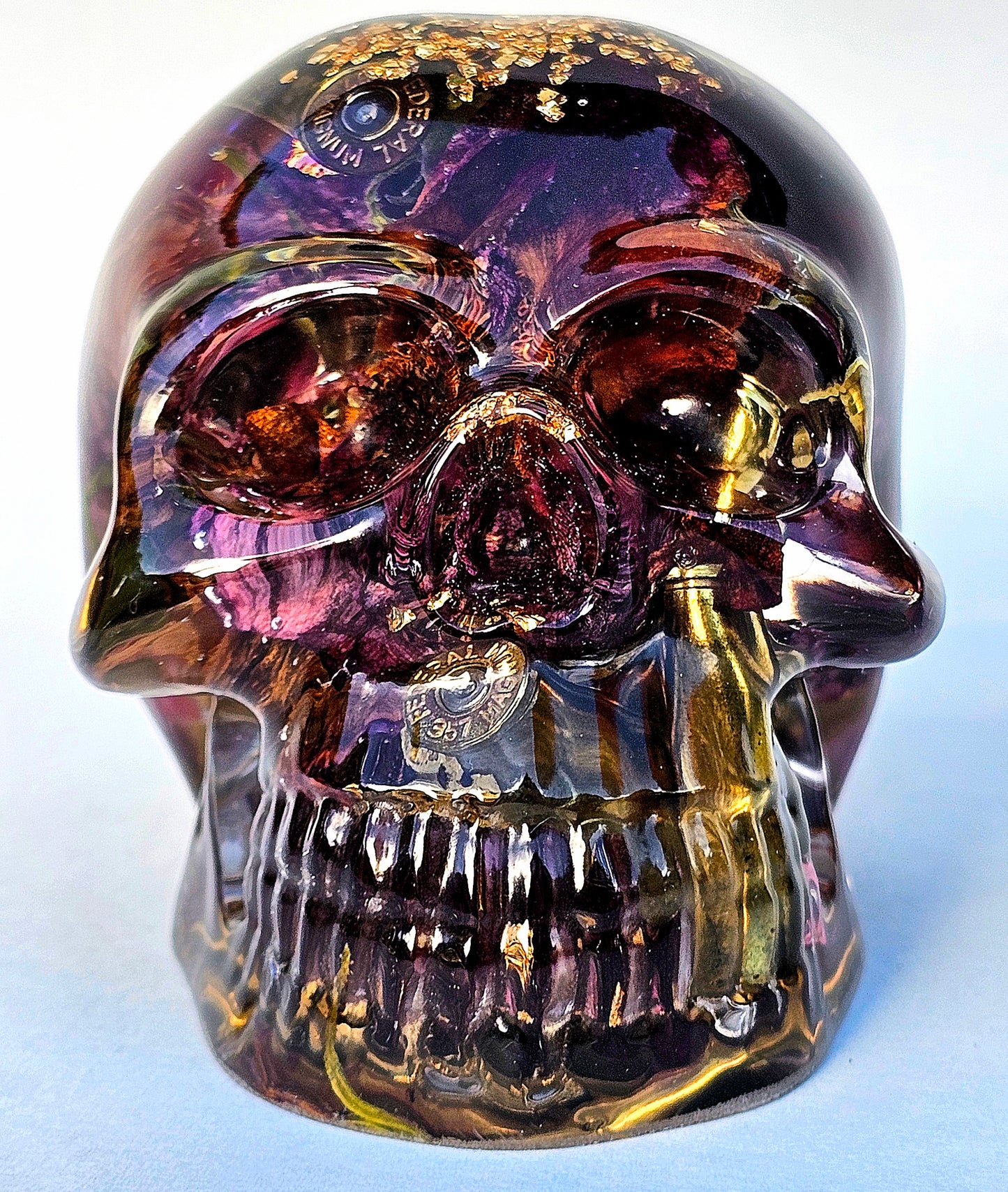 SOLD Handmade Resin Skull -  Large roses, and flowers shell casings in hand poured resin.