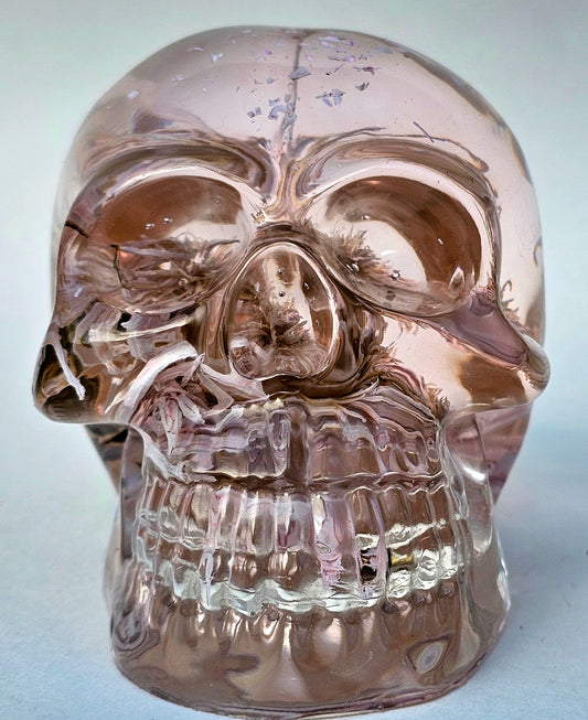 SOLD #0066 Handmade Resin Skull - One large white/pink Aster flower