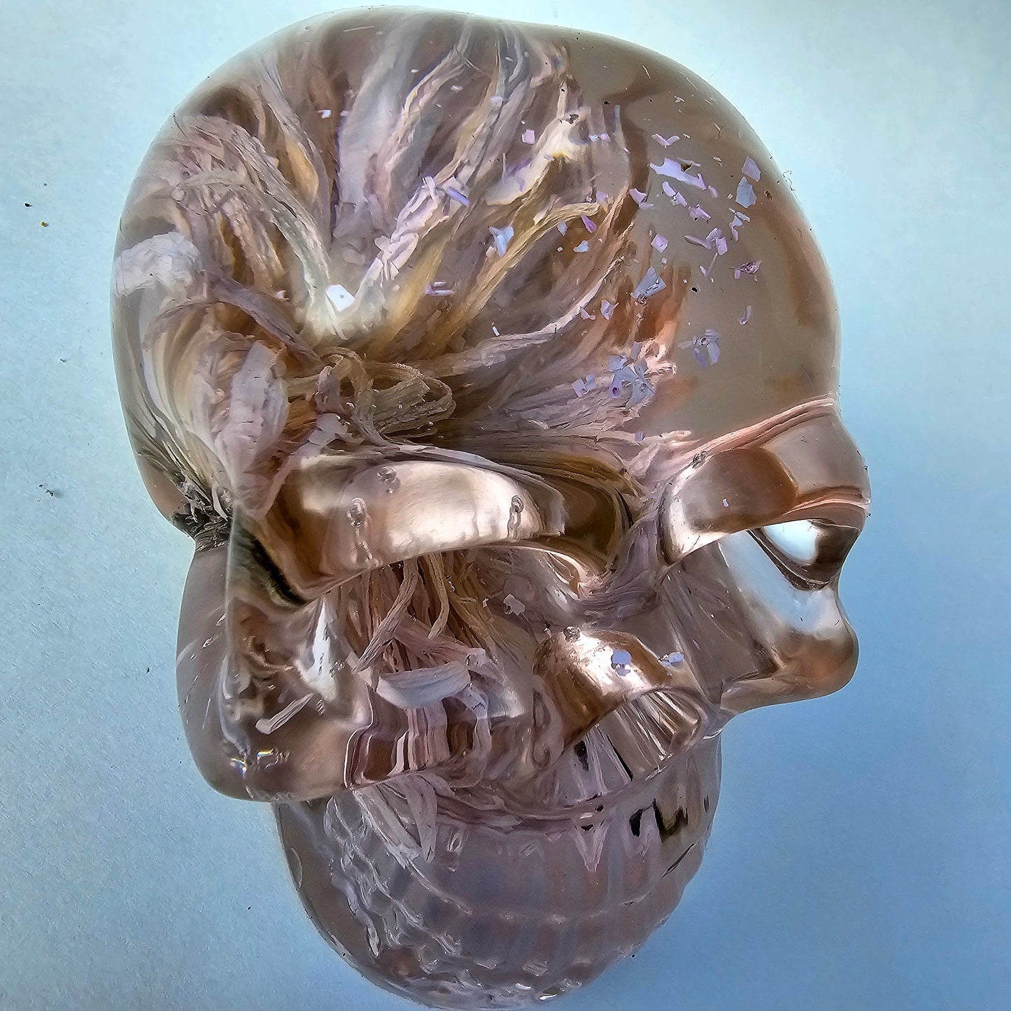SOLD #0066 Handmade Resin Skull - One large white/pink Aster flower