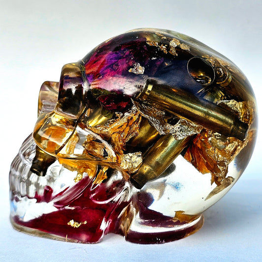 SOLD #0067 Handmade Resin Skull - Wild roses with brass shells