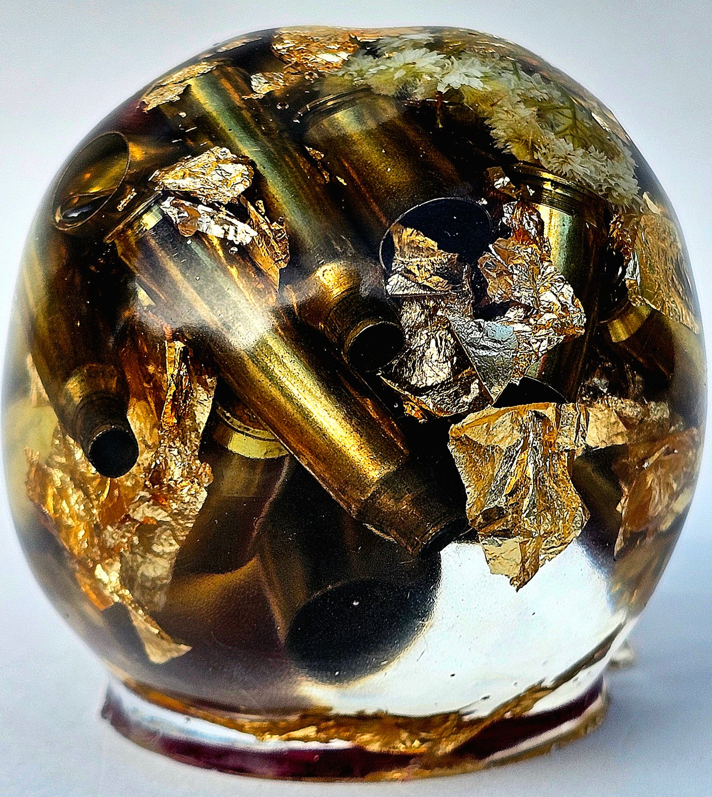 SOLD #0067 Handmade Resin Skull - Wild roses with brass shells