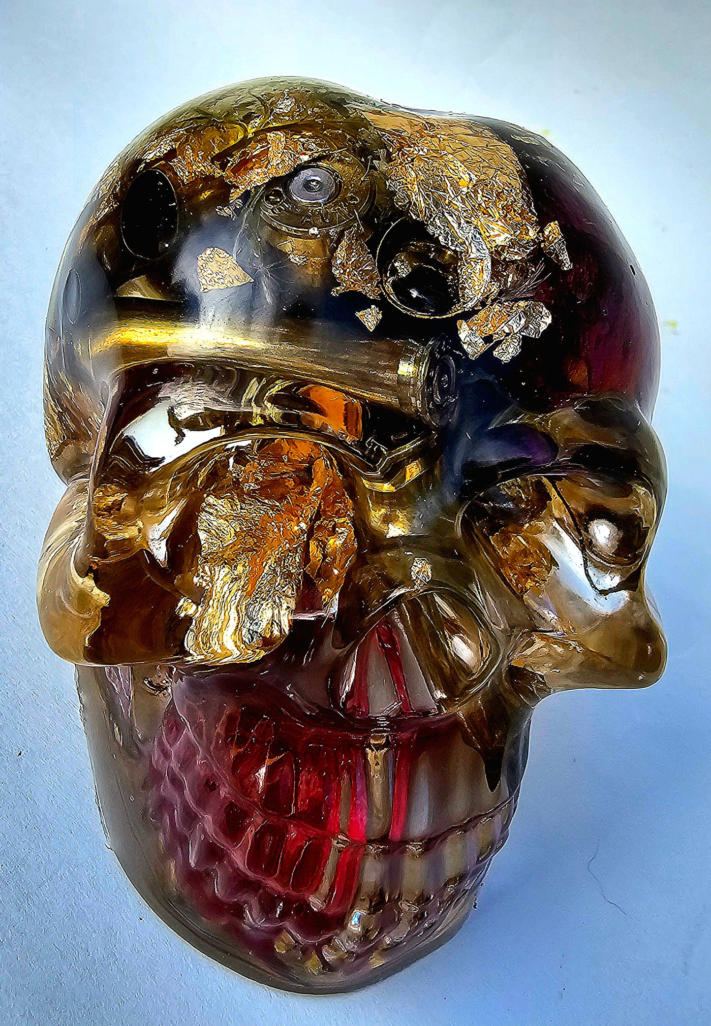 SOLD #0067 Handmade Resin Skull - Wild roses with brass shells