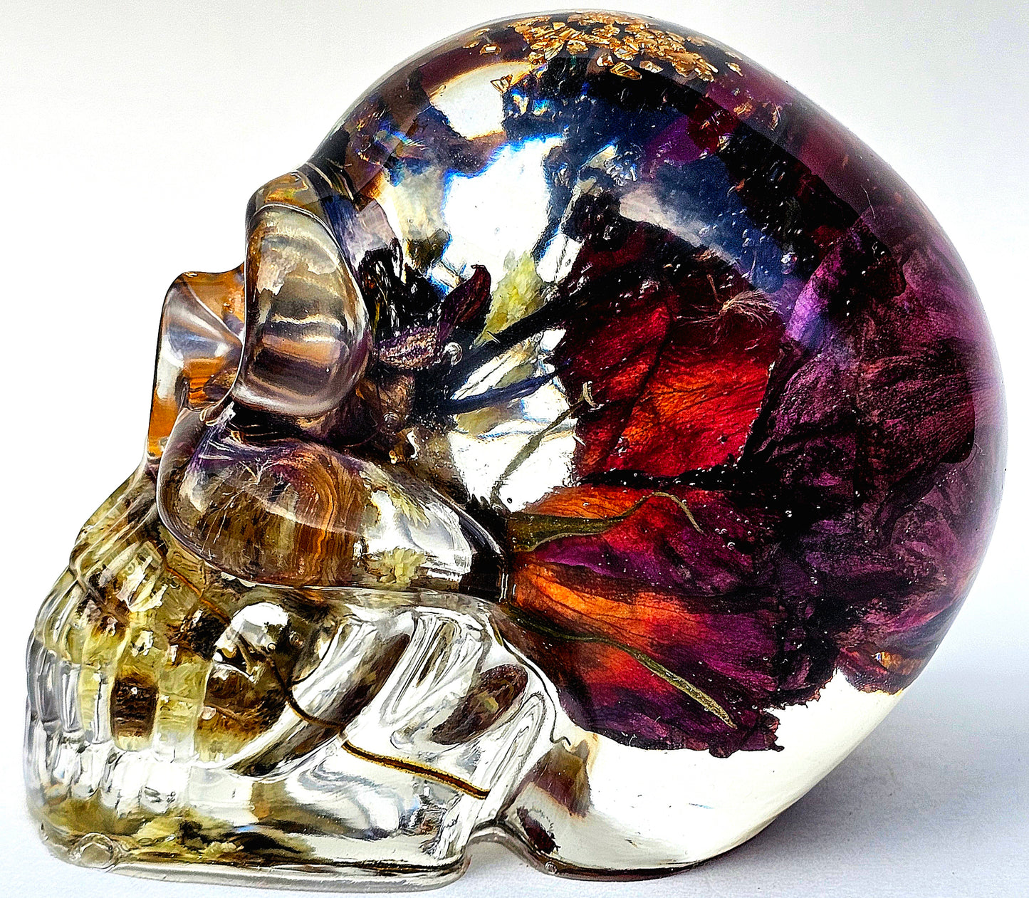 SOLD #0070 Handmade Resin Skull - Wild Roses with mixed flowers