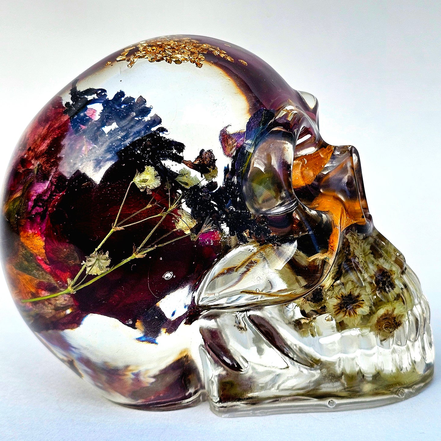 SOLD #0070 Handmade Resin Skull - Wild Roses with mixed flowers