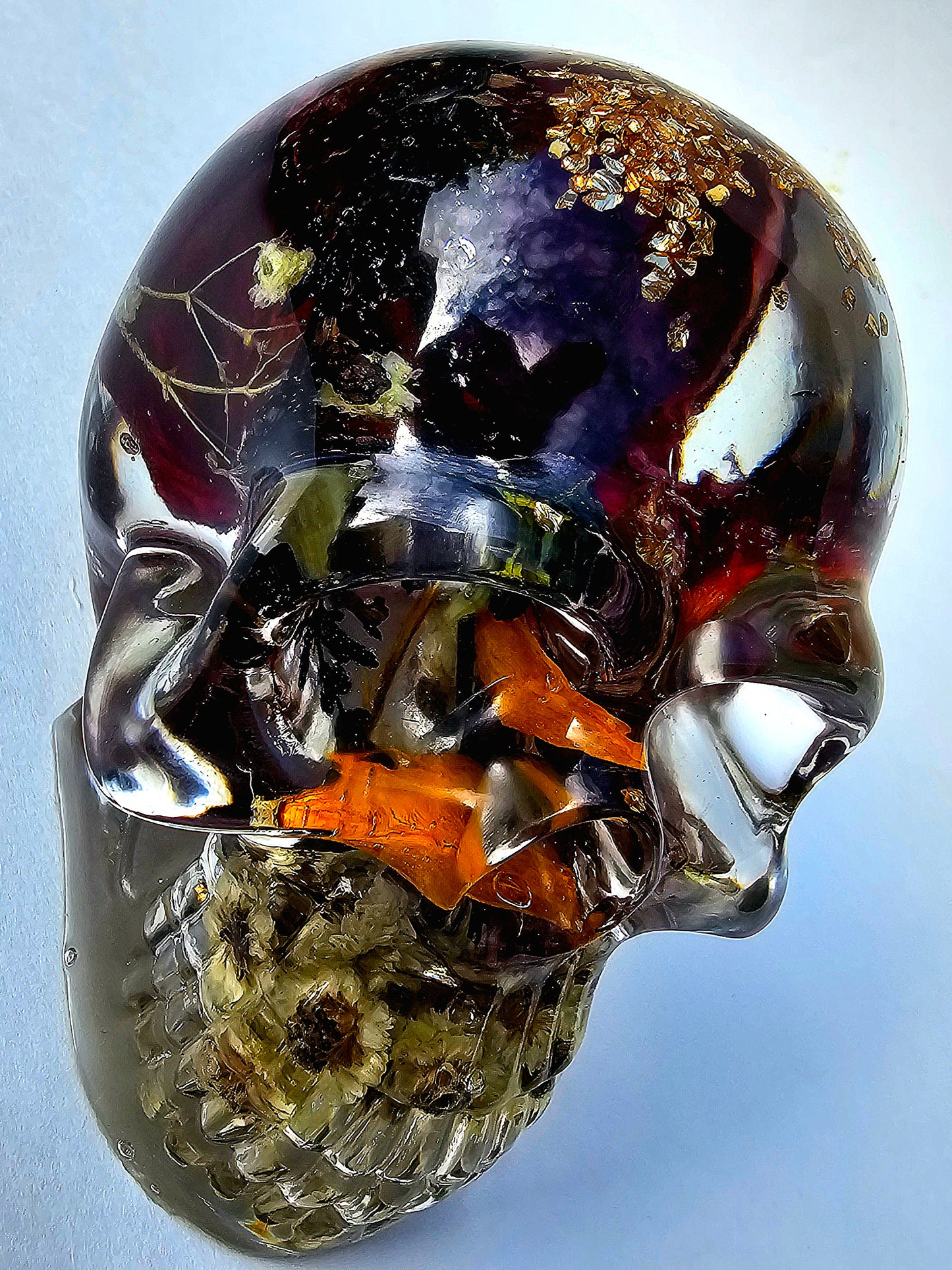 SOLD #0070 Handmade Resin Skull - Wild Roses with mixed flowers