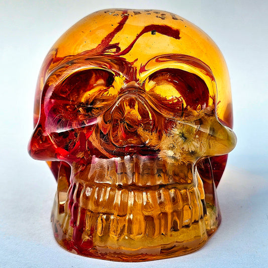 SOLD #0072 ! SPECIAL EDITION ! Handmade Resin Skull - Large red Aster flower