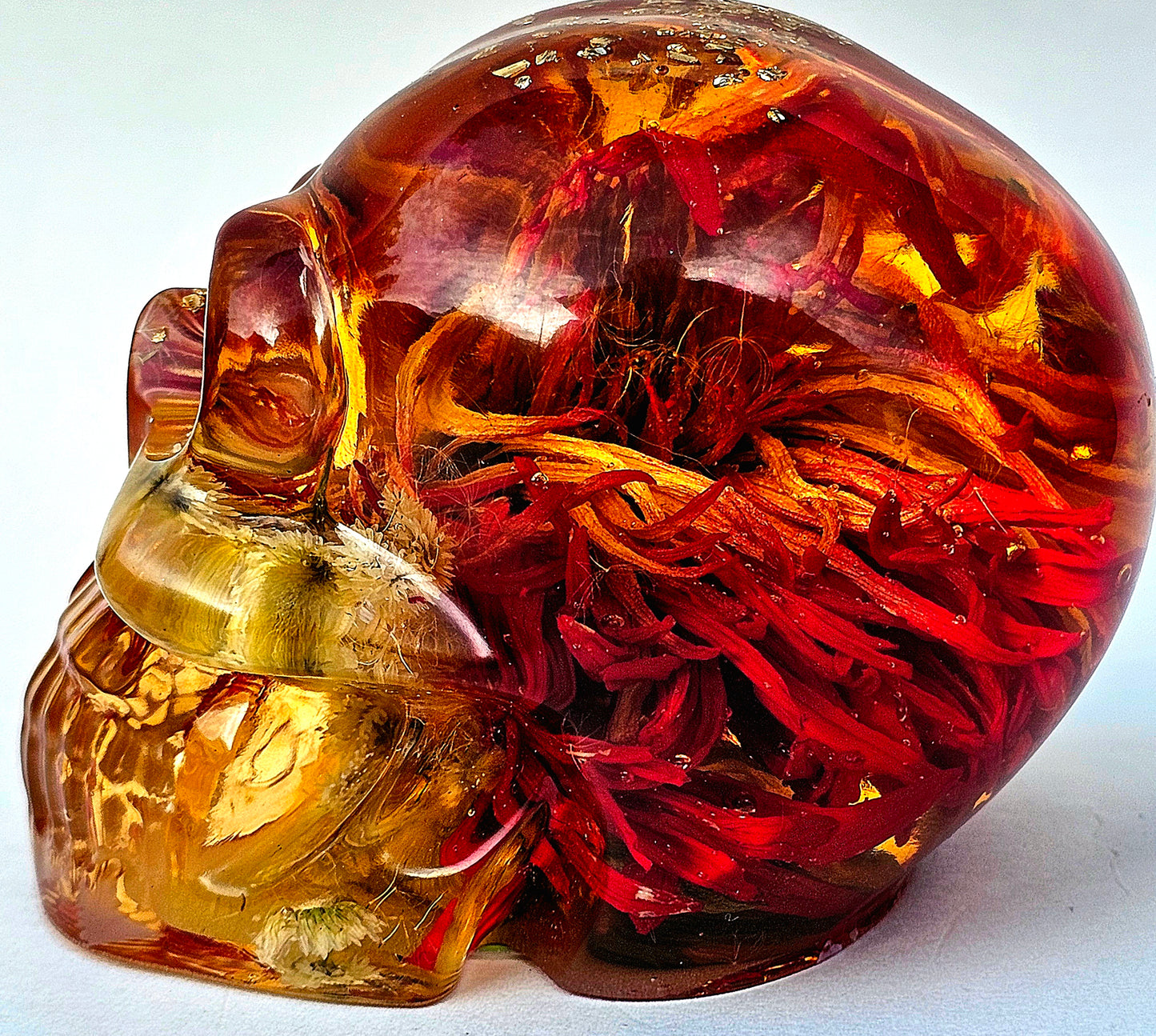 SOLD #0072 ! SPECIAL EDITION ! Handmade Resin Skull - Large red Aster flower