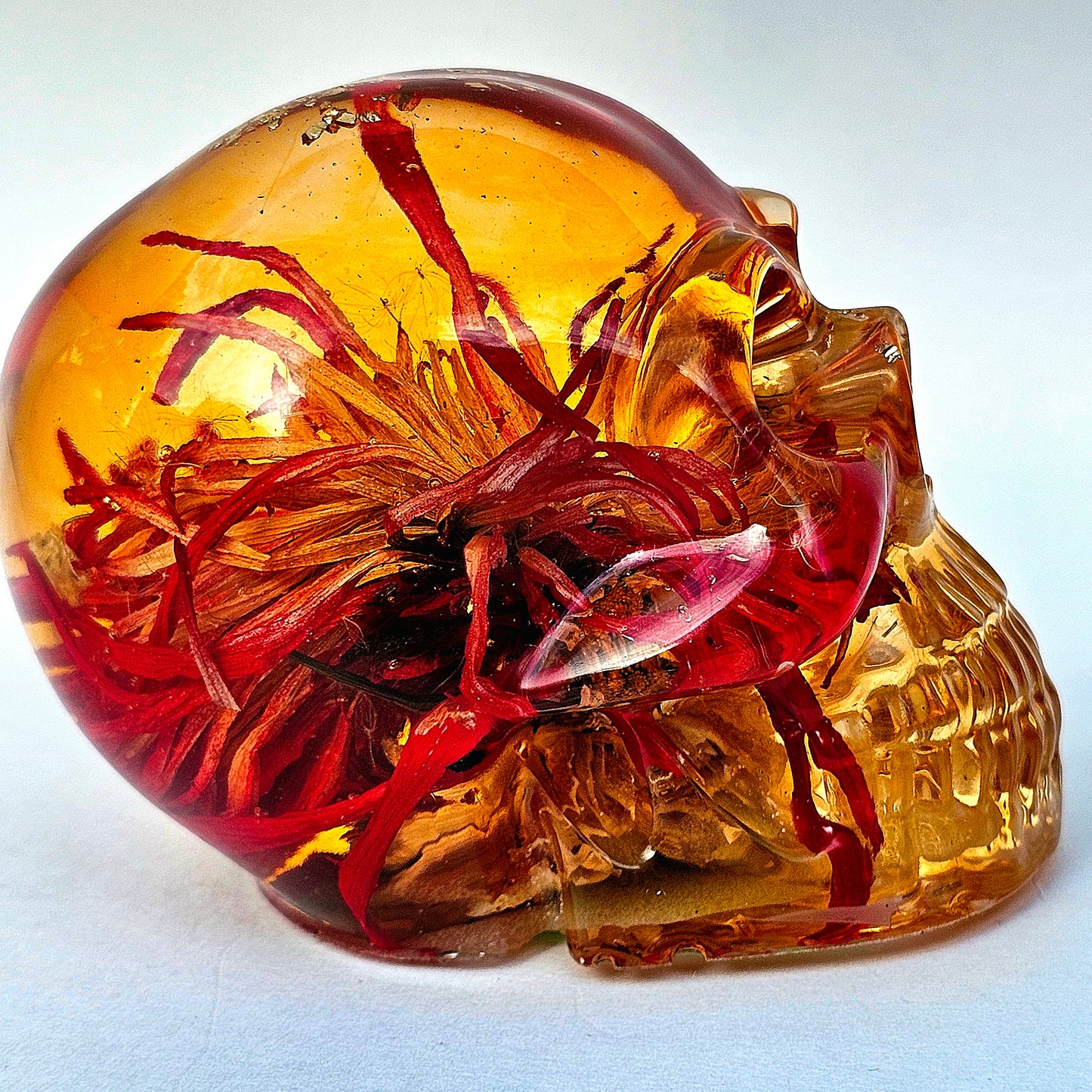 SOLD #0072 ! SPECIAL EDITION ! Handmade Resin Skull - Large red Aster flower