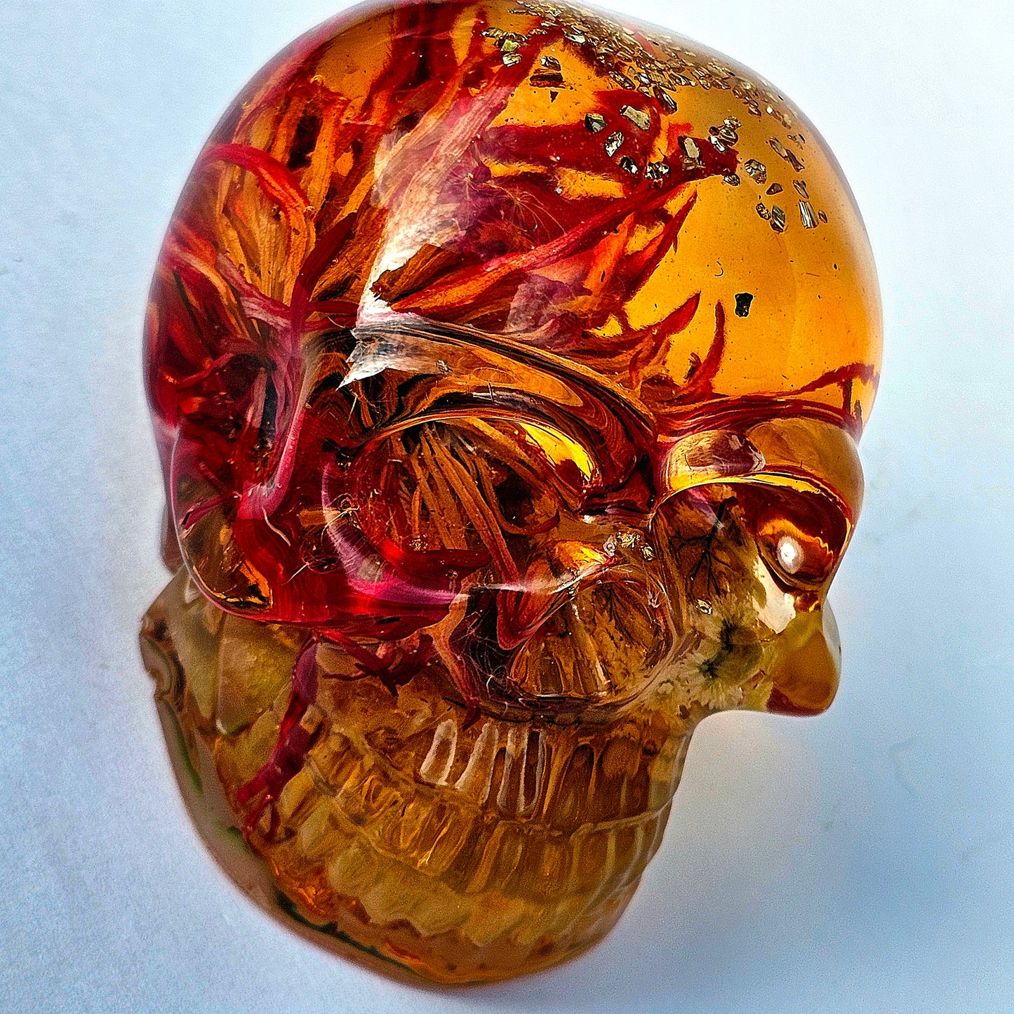 SOLD #0072 ! SPECIAL EDITION ! Handmade Resin Skull - Large red Aster flower