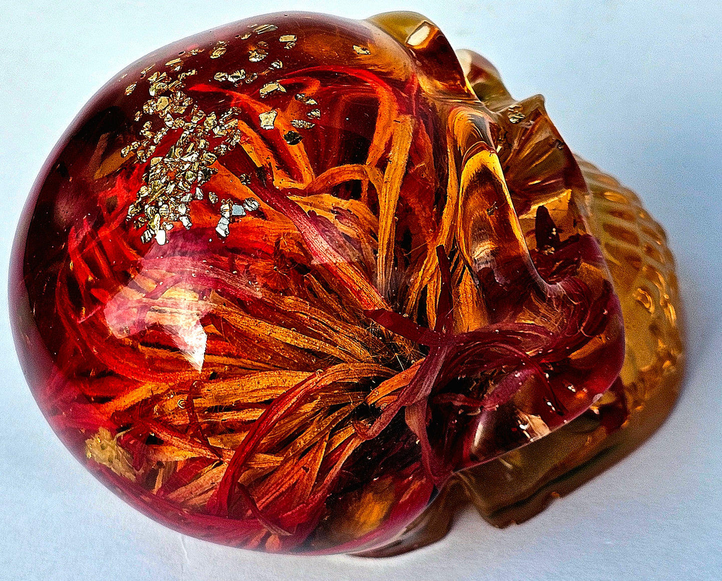 SOLD #0072 ! SPECIAL EDITION ! Handmade Resin Skull - Large red Aster flower