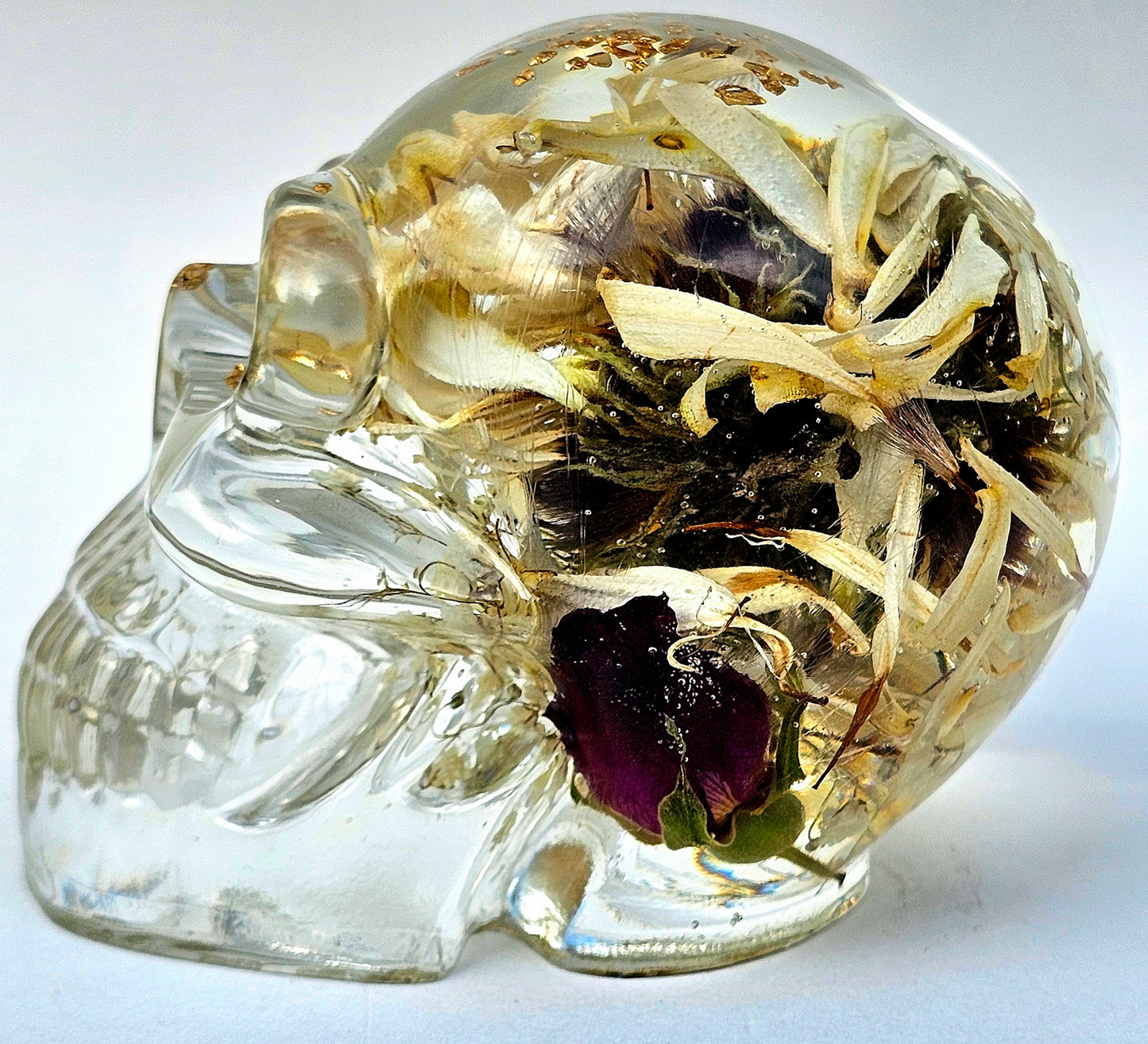 SOLD #0073 Handmade Resin Skull - Large mixed white flower