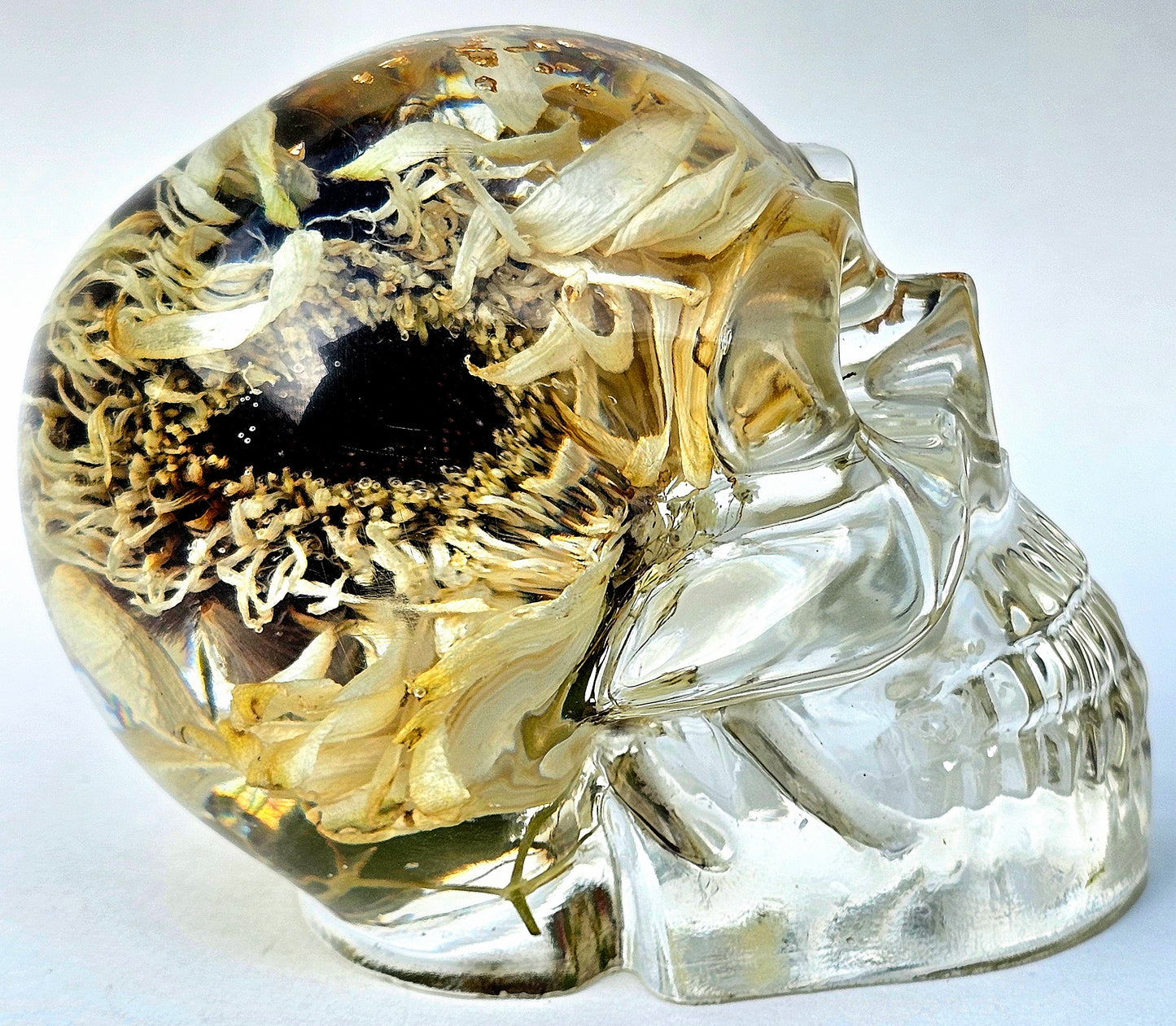 SOLD #0073 Handmade Resin Skull - Large mixed white flower
