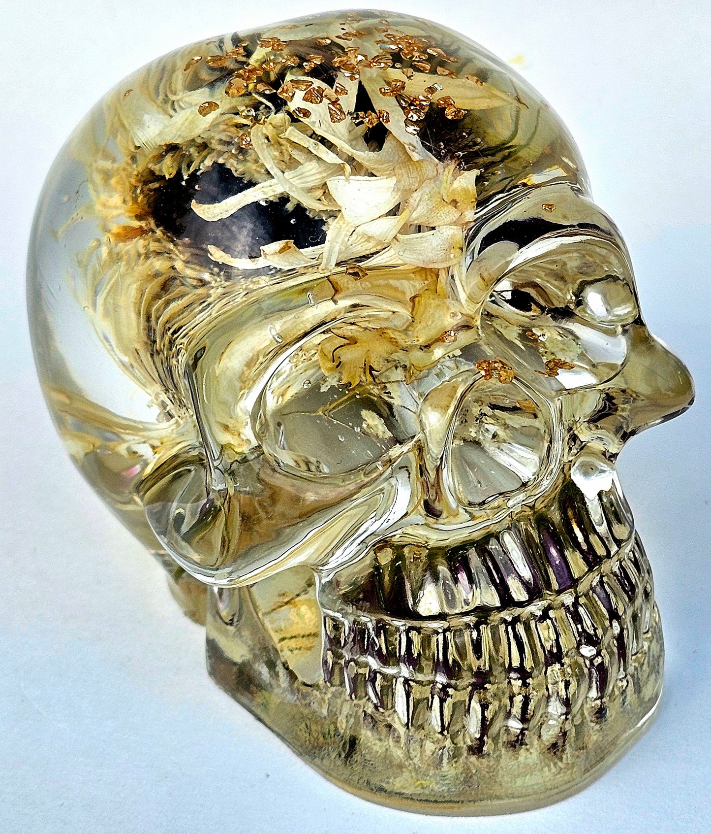 SOLD #0073 Handmade Resin Skull - Large mixed white flower