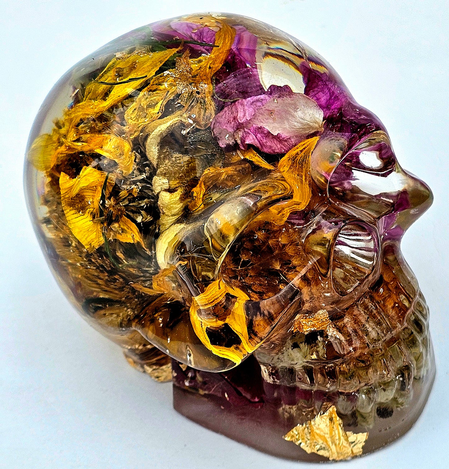 SOLD #0101 Handmade Resin Skull - Roses with sunflowers