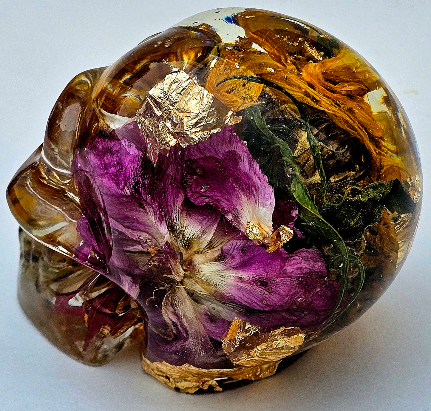 SOLD #0101 Handmade Resin Skull - Roses with sunflowers