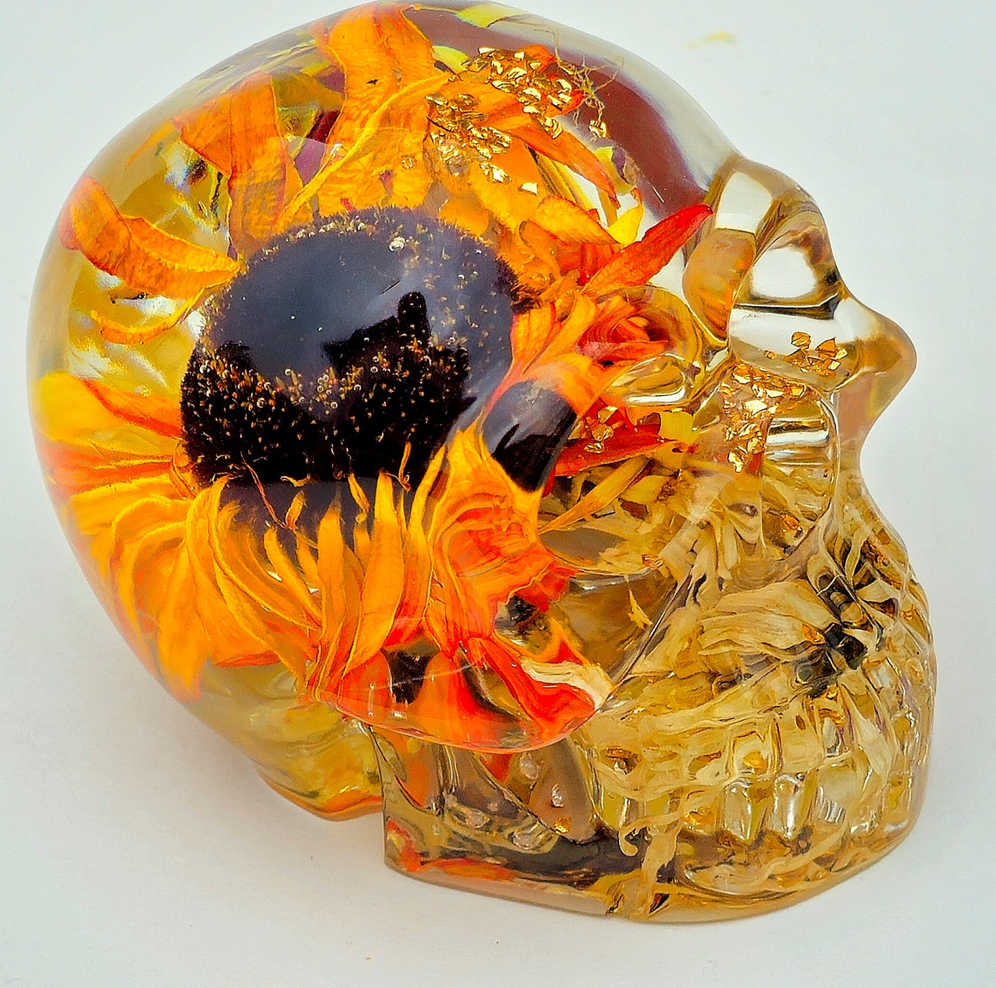 SOLS #0102 Handmade Resin Skull - Large Sunflowers with mixed white flowers