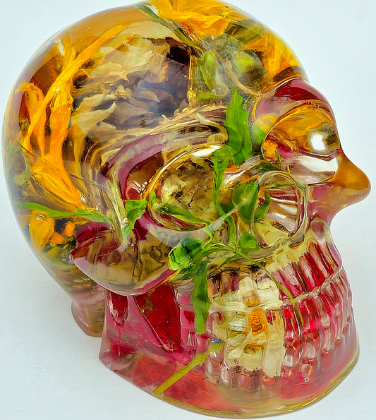 #0103 Handmade Resin Skull - Large Sunflowers with mixed flowers