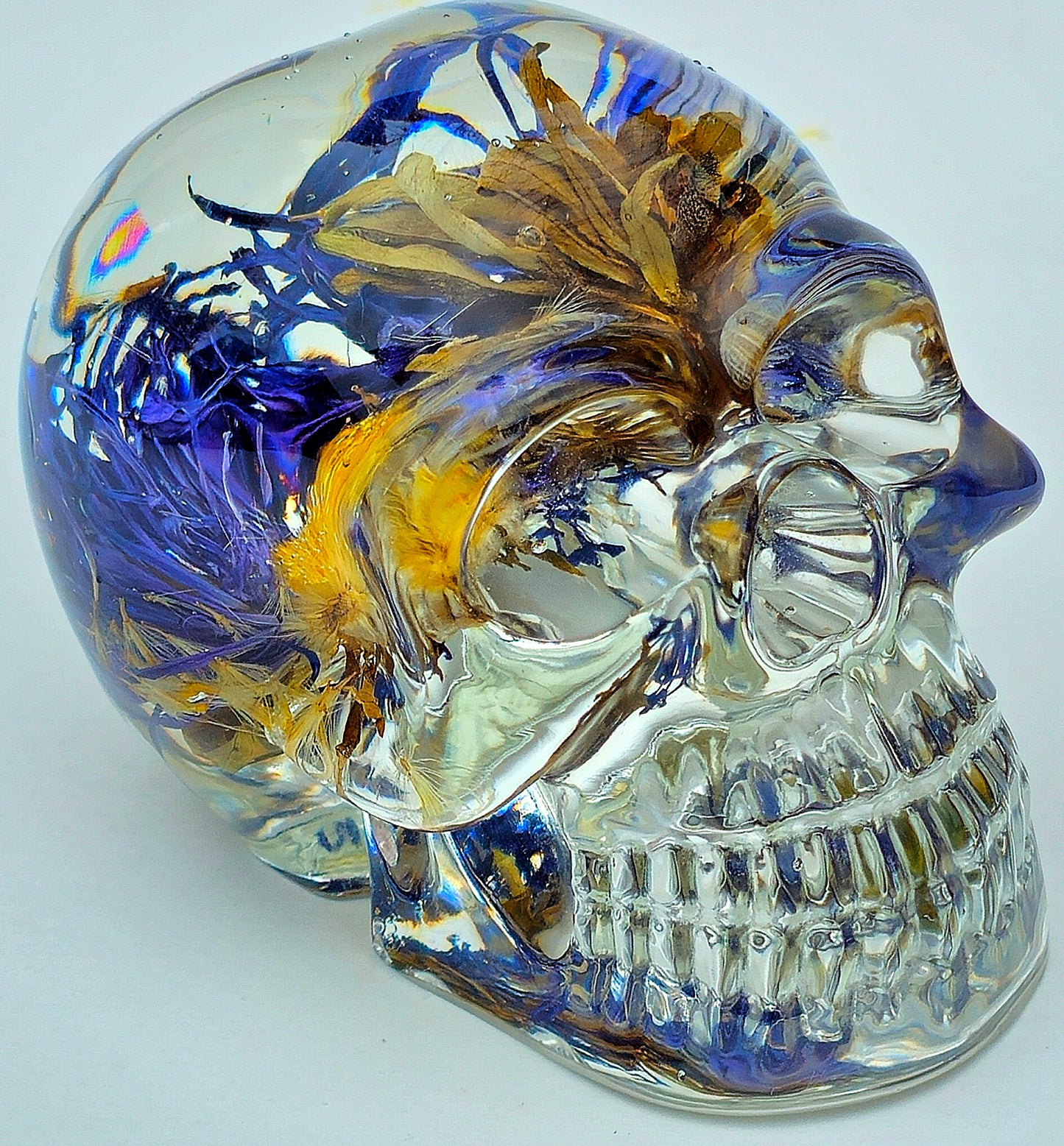 #0105 Handmade Resin Skull - Blue purple and orange flowers