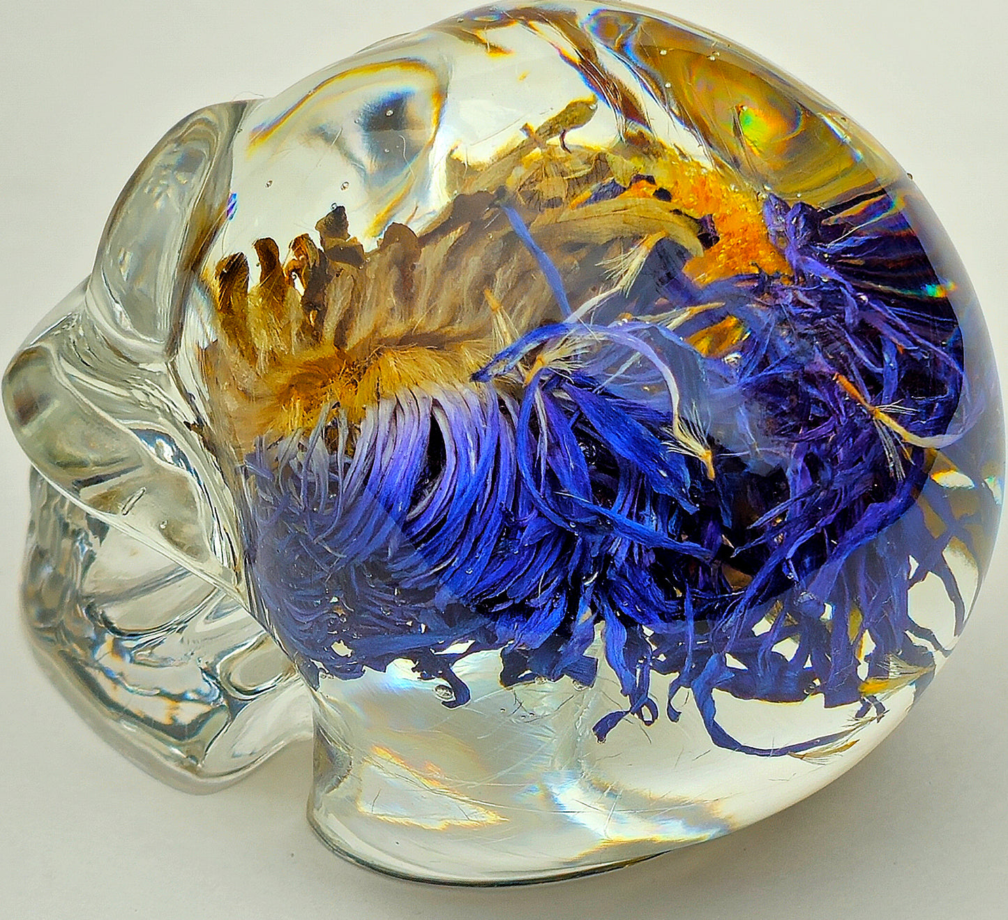 #0105 Handmade Resin Skull - Blue purple and orange flowers