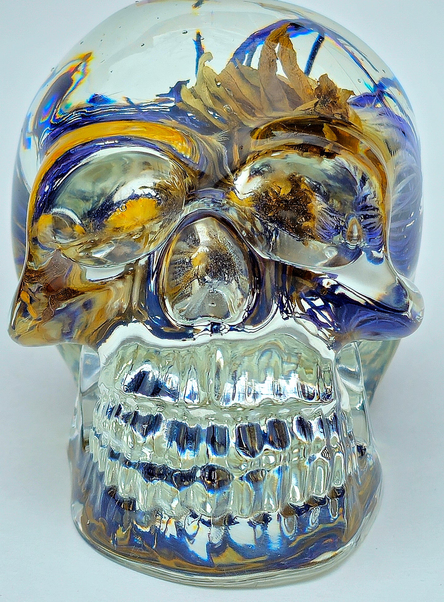 #0105 Handmade Resin Skull - Blue purple and orange flowers